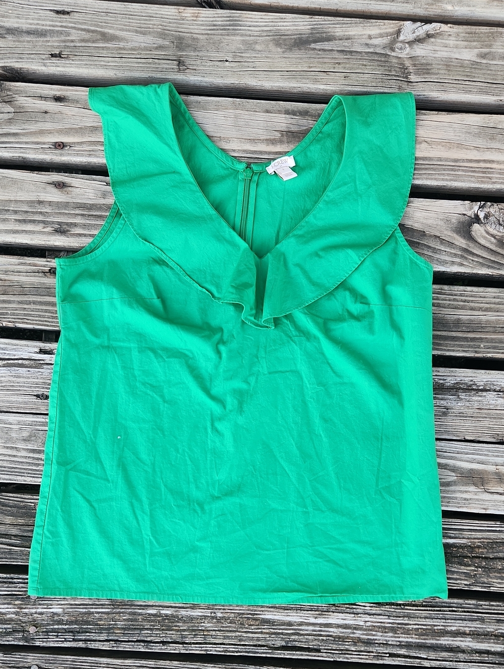 J Crew Sleeveless Green Top Ruffle 6 Blouse Work Office Spring Business Casual